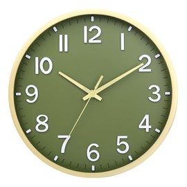 Moiubik - Reloj de pared moderno con pilas de 8 pulgadas, reloj de pared silencioso que no hace tictac para sala de estar, recámara, cocina, oficina, decoración de aula (color verde dorado)