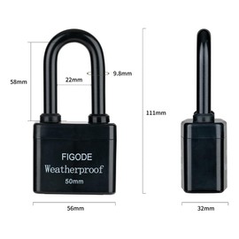 FIGODE® Outdoor Waterproof Padlock, Large Heavy Duty Sturdy Covered Laminated Steel Keyed Lock, 2.2 in. Wide, Long Padlock