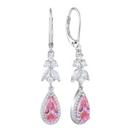 PYNZY 925 Sterling Silver Teardrop Dangle Wedding Earrings for Women，Birthstone Leverback Earrings for Prom Jewelry Gifts, Sterling Silver, No Gemstone