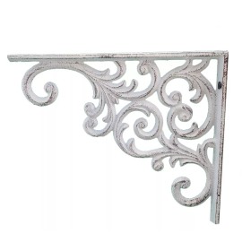 Flag Emotes Wall Shelf Bracket Ornate Scroll White Cast Iron Rustic Angle Brace 9.375" Deep