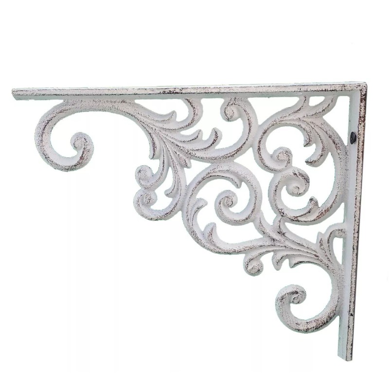 Flag Emotes Wall Shelf Bracket Ornate Scroll White Cast Iron