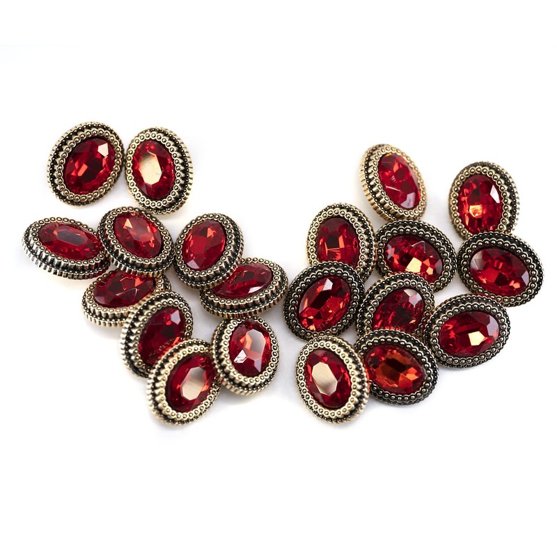 Craftisum 20 pcs Red Oval Rhinestone Metal Shank Sewing Coat