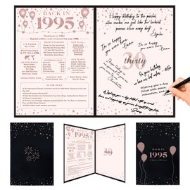 Crenics 30th Birthday Gift for Her 1995, Creative Back in 1995 Birthday Poster, 30th Birthday Guest Signature Book, Black and Pink 30 Anniversary Birthday Party Decorations for Women