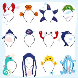 Acshio 12 Pack Sea Animal Party Headband, Felt Fabric Ocean Creatures Hair Hoops, Under The Sea Party Decorations Hair Accessories for Beach Party Favors, Photo Props, Cosplay
