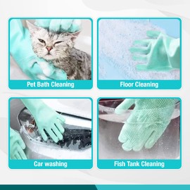 INTERPRO40 Reusable Silicone Gloves Ideal for cleaning/Pet Bathing/Massaging & Grooming/Dog Washing Gloves With Bristle Scrubbers. (blue)