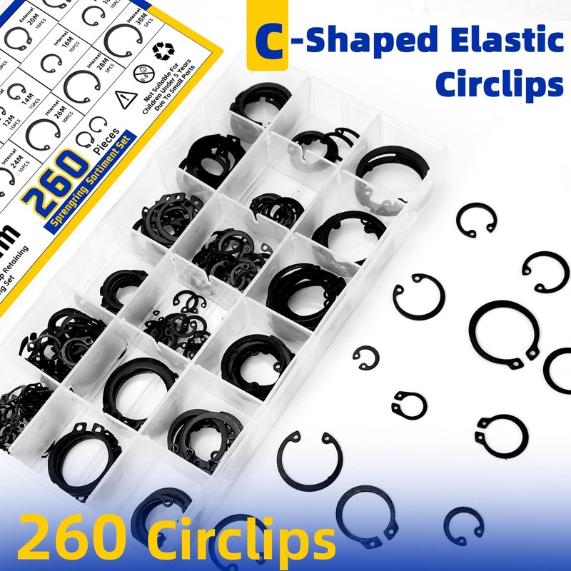Erzekrim 261 Piece C-Clip Retaining Ring Set 24 Different Sizes