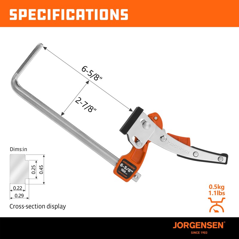 Jorgensen 6-5/8" Ratcheting Table Clamp, Quick Release Track Saw Clamp,