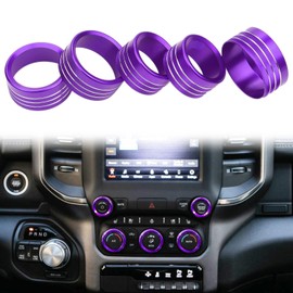 for Dodge Ram Accessories 2019 2020 2021 Interior Control Knob Cover AC/Volume/Mode/AUTO/Browse Switch Decor Button Ring Trim (Purple, 5PCS)