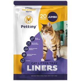Pettiny 20 Jumbo Litter Box Liners with Drawstrings - Scratch Resistant Cat Litter Bags for the Biggest Litter Pan