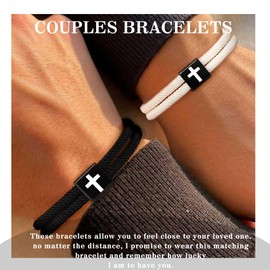 Nymerianoble Cross Bracelet for Women Matching Bracelets for Couples Black Bracelet for Men Easter Gifts for Wife Religious Gifts