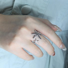 IQIC Shell Starfish Ring for Women - Opening Adjustable Finger Ring, Irregular Ocean Series, Summer Beach Jewelry (02Silver)