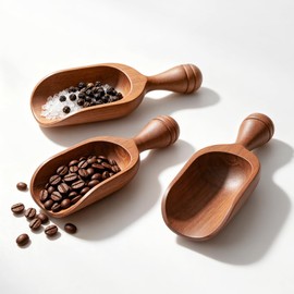 Komforbaa 3PCS Wooden Coffee Scoop, Natural Mini Measuring Spoon for Canisters Jars, Multipurpose Kitchen Scoop for Coffee Beans, Oatmeal, Powder, Bath Salt