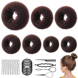 Hair Donut Bun Maker Set, Kit de 26 Piezas Accesorios para Peinado 7 Piezas Donut Moño Kit, 10 Piezas Horquillas para el Cabello, 5 Piezas Bandas Elásticas Hair Bun Shaper Set, 4 Pieza Herramienta para Trenzar el Cabello