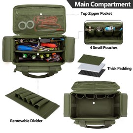 Rexmica Small Tool Bag with Anti-friction and Thick Padded Bottom, Tool Storage Organizer for Men, Tactical Bag, Range Bag, Multi-functional Work Tote for Repairman, Electrician, Carpenters (Green)