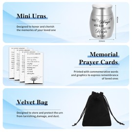 6 Set Small Angel Wings Urns for Ashes - Stainless Steel - Silver - Wing Pattern - Funeral Products