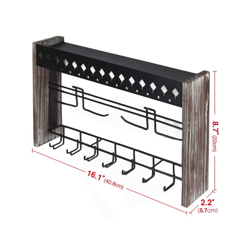 JackCubeDesign MK460A - Wood Wall Mount Jewelry Organizer with Metal