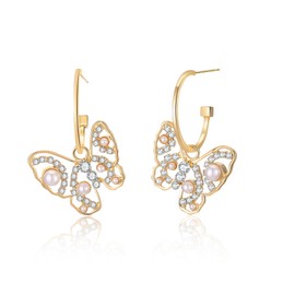 POWNOOL Gold Butterfly Hoop Earrings for Women-Dainty 14k Gold Plated Stud Hypoallergenic Earring Fashion Jewelry