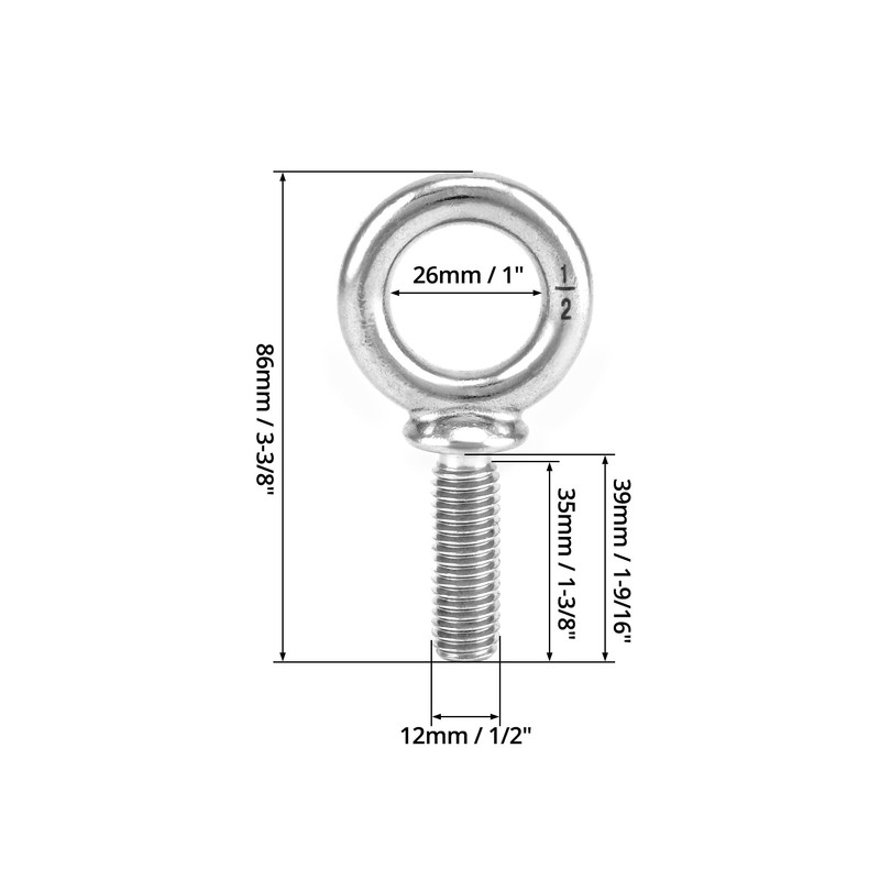 QWORK Eye Bolt, 20 Pack 1/2" -13 x 1-1/2" Marine