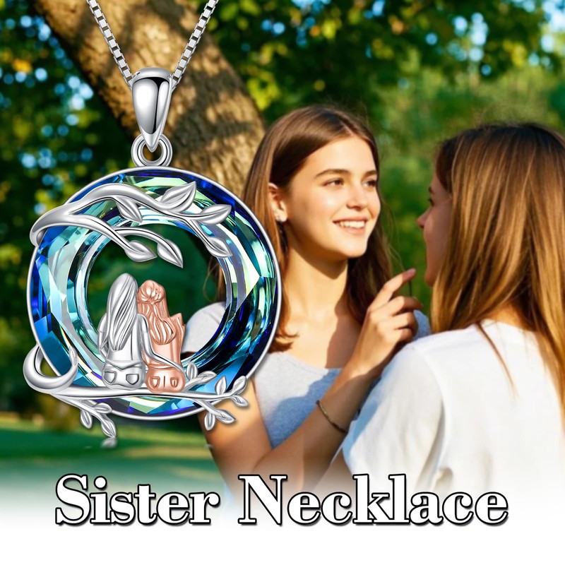 POTOPYY Sisters Gifts S925 Sterling Silver Sisters Necklace Circle Crystal