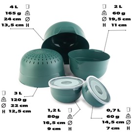 KADAX Bowl Set of 5 with Lids, Salad Bowls, Plastic Bowls for Storing Food, Fruit Bowls, Stackable Serving Bowls, Mixing Bowls (Green)