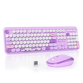 Mosptnspg 2.4G Colorful Keyboard, 104 Key Wireless Purple Customized Membrane Round keycaps Retro Typewriter Office Keyboard for PC/Mac/Laptop/Tablet/Computer Windows (Purple)