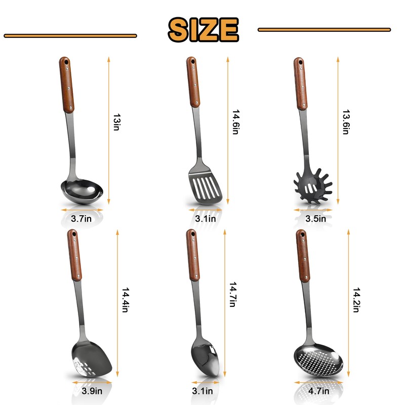 Stainless Steel Mirror Polished Kitchen Utensils Set - 6pcs Cooking