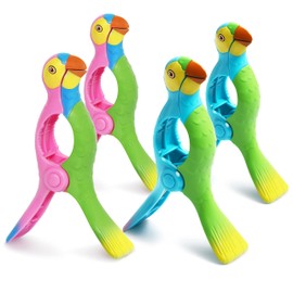 Kaluofan 4PCS Towel Clips for Chairs, Strong Clips for Towels, Vivid Parrot Shape Beach Accessories (Blue+Pink)