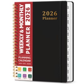2026 Planner, Weekly and Monthly Planner, January 2026 - December 2026, Hardcover 2026 Calendar Planner Book with Tabs For Women & Men, Inner Pocket, Spiral Bound, Perfect for Office Home School Supplies - A5 (6.3" x 8.5"), Black