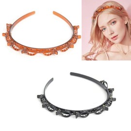 XINYUICEAN Diadema con Pinzas, 2 Diadema Tejida Hueca con Clips, Diademas Mujer con Horquilla Horquilla de Peluquería Horquillas Doble Flequillo con Clips Tejidos Cintas de Pelo (2 Colores, 2 Pieza)