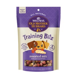 Old Mother Hubbard Wellness Training Bitz Assorted Mix Dog Biscuits, Natural, Training Treats, Three Flavors, Small Size, (8 Ounce Bag)