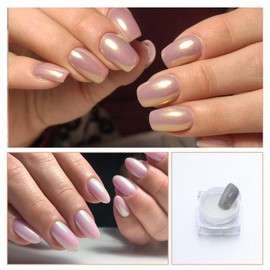 2PCS White Pearl Chrome Nail Powder Holographic Chrome Powder for Nails, Iridescent Aurora Metallic Mirror Effect Pigment Pearl Glitter Dust Nail Chrome Powder for Nail Art and Resin Craft Decoration