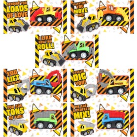 JOYIN 28 Valentines Day Construction Vehicle Greeting Cards for Kids Valentine's Day Classroom Exchange Prizes, Construction Truck Party Favor Gifts