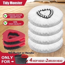 Mop Head & Scrub Brush Refill For O-Cedar EasyWring 1 Tank System Only. Bucket & Handle NOT Included. Perfect Suitable Cleaners Pack:_4mop+2brush（only fits O-cedar one tank old style)