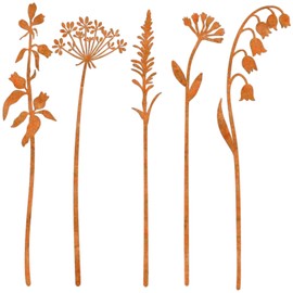 5 PCS Metal Garden Decorative Yard Stakes, Metal Flowers for Outside Yard Art, Lawn Ornaments Outdoor Decor for Lawn, Flower Garden and Walkway, Bed Decorations Outdoor(Flower)