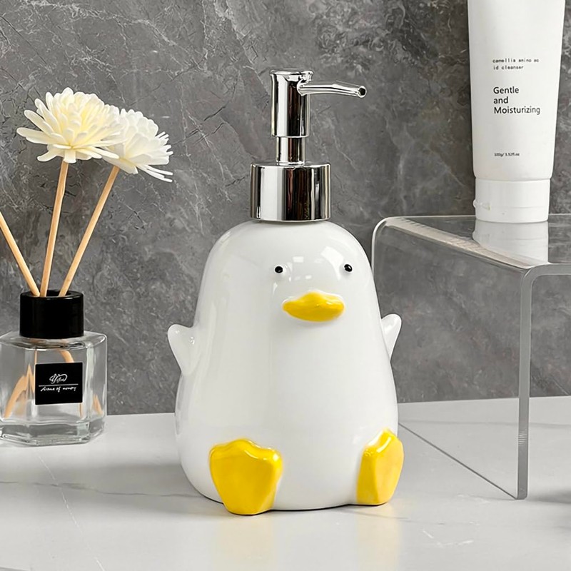 WAIT FLY Cute Duck Ceramic Soap Dispenser with Plasic Pump,