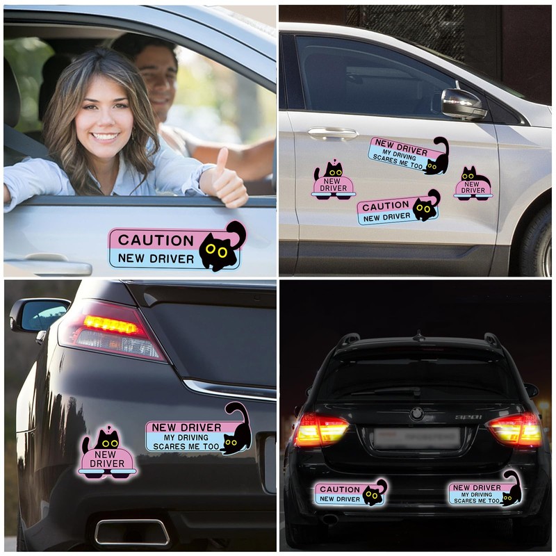 4pcs New Driver Car Magnet Set - Black Cat Design,