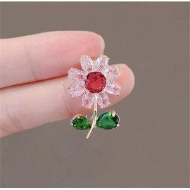 LISADORE Pink Flower Brooch Pin Beautiful Bouquet Plants Party Office Brooch Pin Crystal Flower Brooches For Women