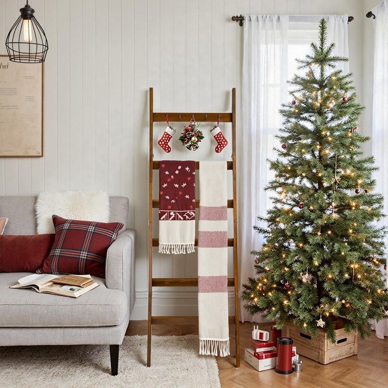 TEAKMAMA 6-Tier Blanket Ladder for Living Room and Bedroom,5.4 Ft