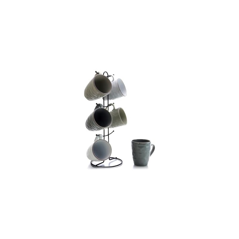 Elama Wave Series Mug Set, 7 Piece, Assorted Grey 2,