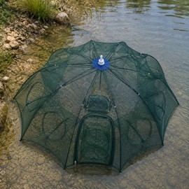 Portable Folding 6/8/16/20 Hole Automatic Fishing Trap for Fish, Shrimp & Crabs – Multi-Entry Retractable Net for Outdoor Fishing