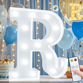 Elnsivo Light Up Letters, Cool White and Warm White Marquee Letters with Remote, Alphabet Letter Sign Battery Powered for Birthday Graduation Wedding Party Christmas Lamp Home Wall Decor, Letter R