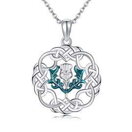 AXOMY Scottish Thistle Necklace 925 Sterling Silver Celtic Knot Necklace Scottish Thistle Pendant Scottish Jewelry Gifts for Women