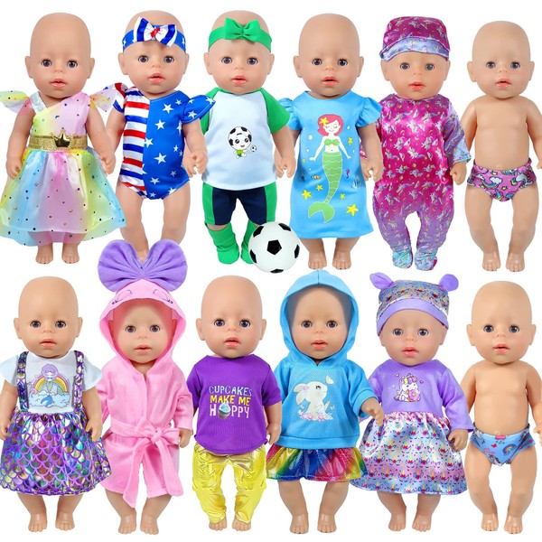 WONDOLL 10 Sets 14-16-Inch-Baby-Doll-Clothes-Outfits Dress Headbands Accessories Compatible with 43cm New-Born-Baby-Doll, Bitty-15-inch-Baby-Doll, American-18-Inch Doll
