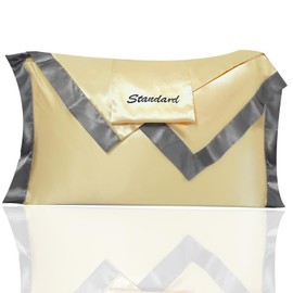 Zozojo Satin Pillowcase Set, Silky Pillow Covers for Hair and Skin, Gray Tailored Edge with Envelope Closure, Cooling Pillowcases for Hot Sleepers, Pack of 2 with Extra Storage Bag (Yellow, 20"x26")