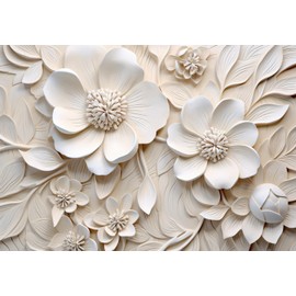 LOOWAP 3D Relief Floral Wall Mural Wallpaper for Living Room Bedroom (Not Peel n' Stick)