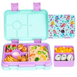 QCQHDU Bento Box for Children and Toddlers, Small Lunch Box with 6 Compartments, BPA-Free Lunch Box Children, Leak-Proof Snack Container for Nursery, Back to School (Green)