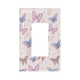 Brinkaloo Pink Butterfly Light Switch Cover Decorative 1 Gang Single Rocker Pretty Wall Plate Outlet Receptacle Wallplate Faceplate Switchplate Electrical For Girls Bedroom Bathroom