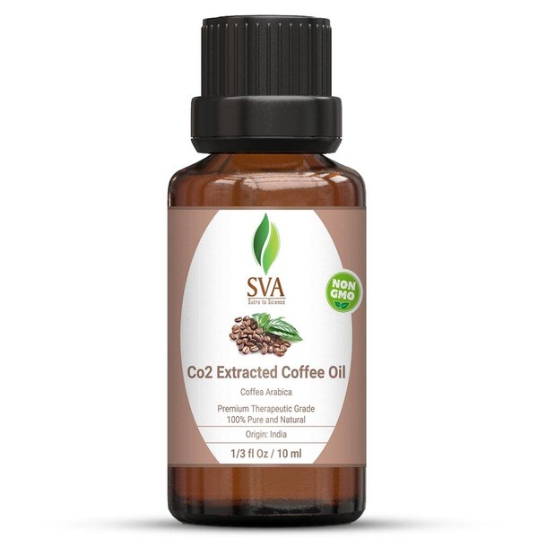 SVA Organics Coffee Oil Co2 Extracted 1/3 Oz 100% Pure Natural Premium Therapeutic Grade Undiluted Essential Oil for Face, Skin, Hair, Massage, Diffuser, Aromatherapy