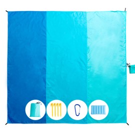 Beach Blanket with Pillow Double-Sided Waterproof Sandproof Extra Large Beach Mat Quick Drying Lightweight with 4 Stakes&4 Corner Pockets 79"*83" for 1-4 Adults for Camping Picnic Travel Hiking