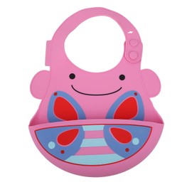 Silicone Cartoon Pattern Baby Bib Infant Waterproof Adjustable Portable Eating BibRose Red